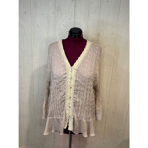 Allison Taylor Eyelet Champaign beige Blouse, with crochet Size 2X